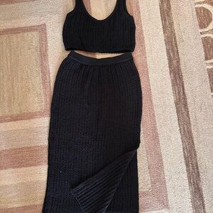 Free People Black Knit Maxi Skirt and Crop Tank Set